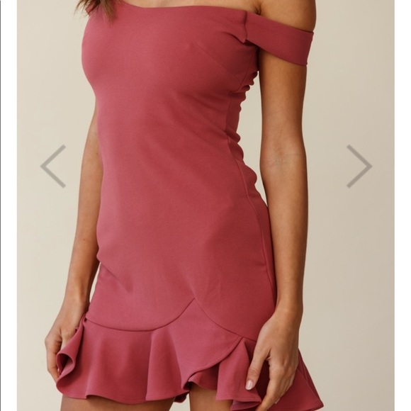 Off The Shoulder Ruffle Hem Dress Rose - Picture 5 of 10